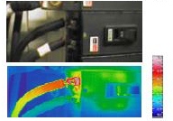 赤外線サーモグラフィ：物体の温度を熱画像（写真や映像）として表し、監視する技術。熱画像から得られた情報から、異常な局部加熱や過去データと有意な温度差がないことをなどを確認し、異常兆候を早期に検知。
